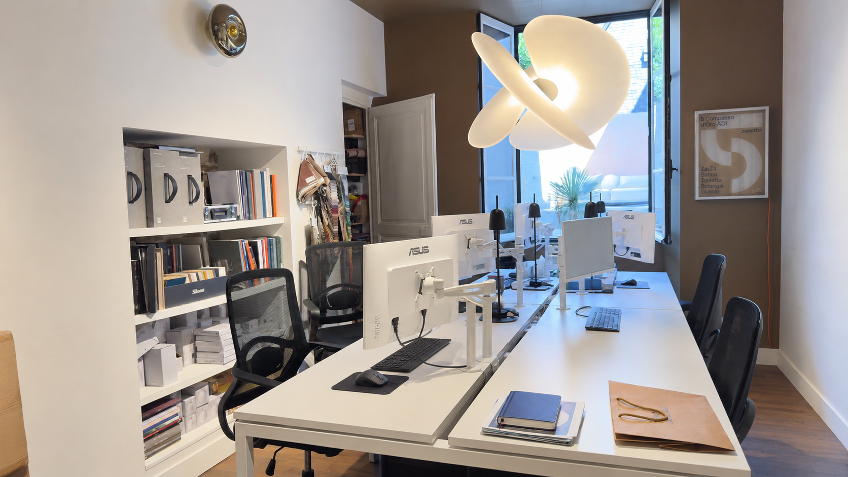 Interior design concept table with plans and materials for a project in Rennes