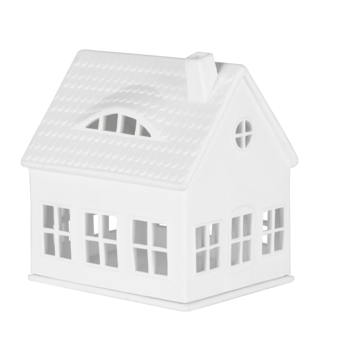 Bougeoir architectural Räder style maison avec perforations ajourées diffusant une lumière tamisée et douce