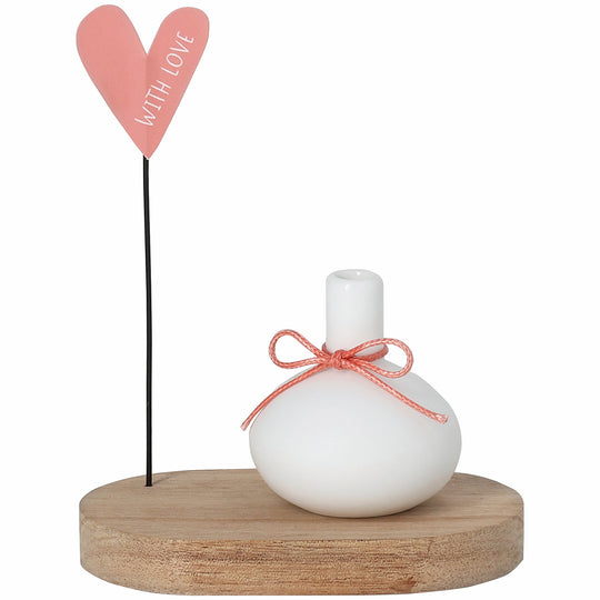 Petit vase décoratif Räder blanc avec fleur séchée et carte message cœur