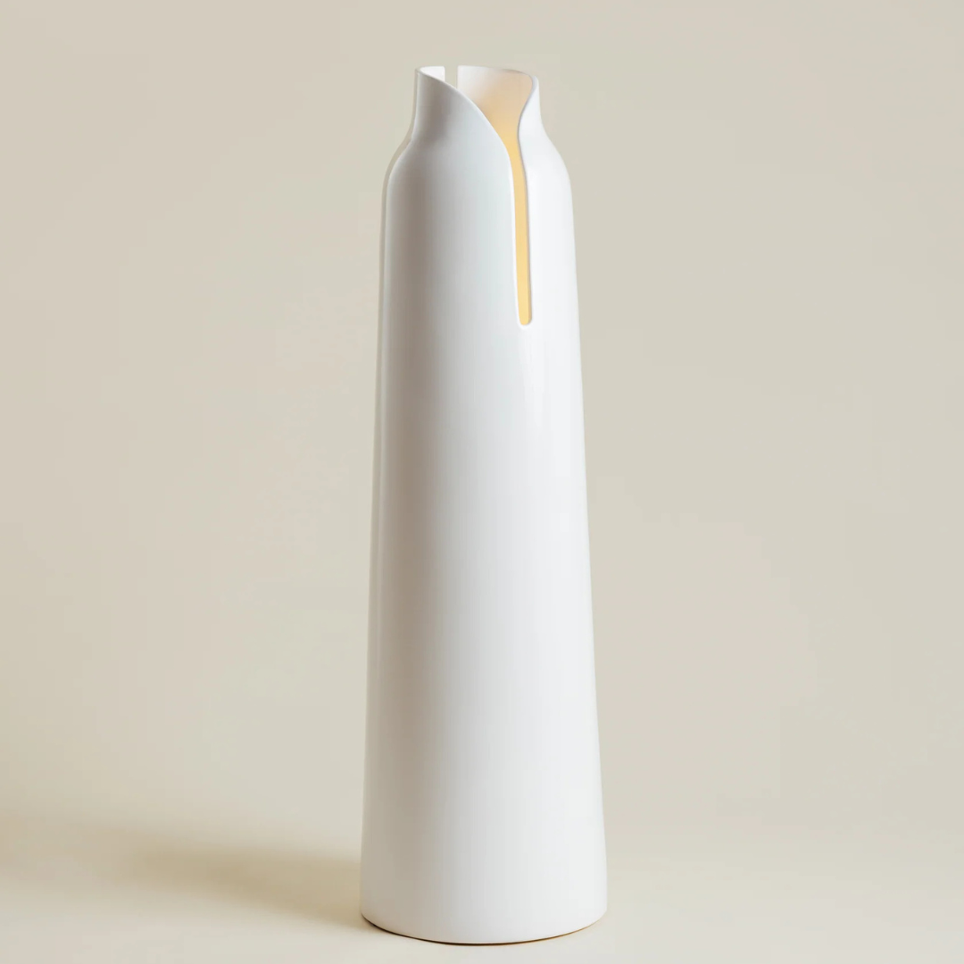Lampadaire Col blanc brillant Charolles 1844 avec variateur et câblage transparent, design minimaliste