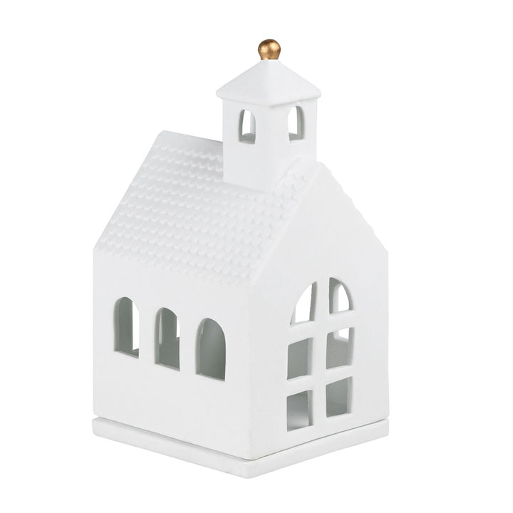 Bougeoir lanterne design Räder maisonnette porcelaine mate blanc naturel avec effet lumineux