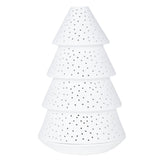 Lanterne décor sapin porcelaine Räder, bougeoir blanc naturel ajouré pour éclairage doux et ambiance hivernale