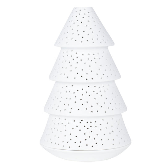 Lanterne décor sapin porcelaine Räder, bougeoir blanc naturel ajouré pour éclairage doux et ambiance hivernale