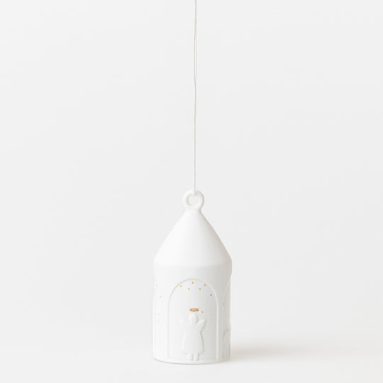 Ornement de Noël La Crèche Räder en porcelaine blanche avec détails dorés, suspension décorative