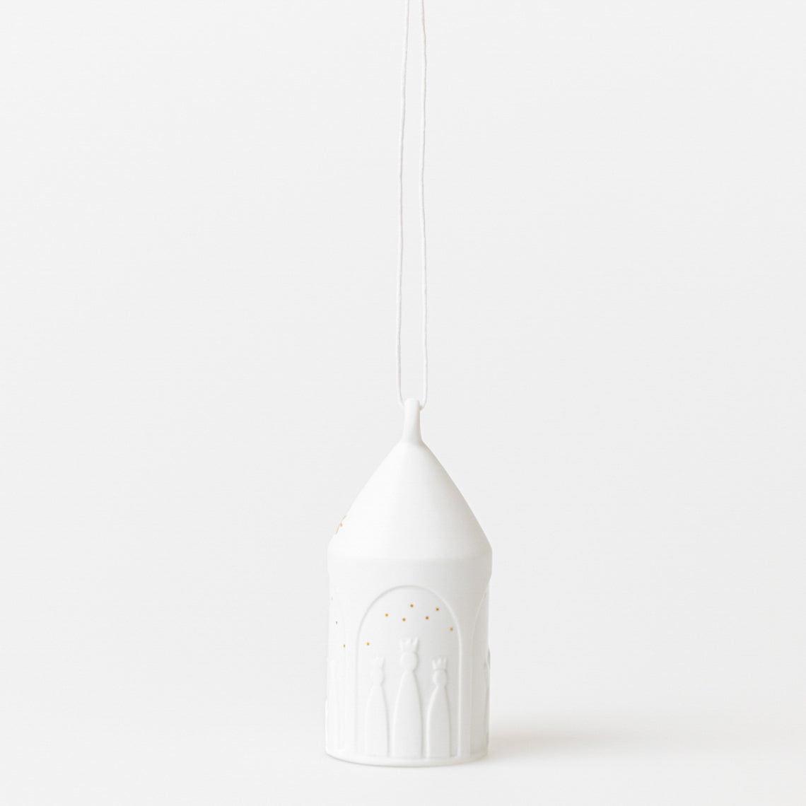 Pendentif porcelaine Crèche blanc mat Räder avec relief or, ornement sapin de Noël artisanal