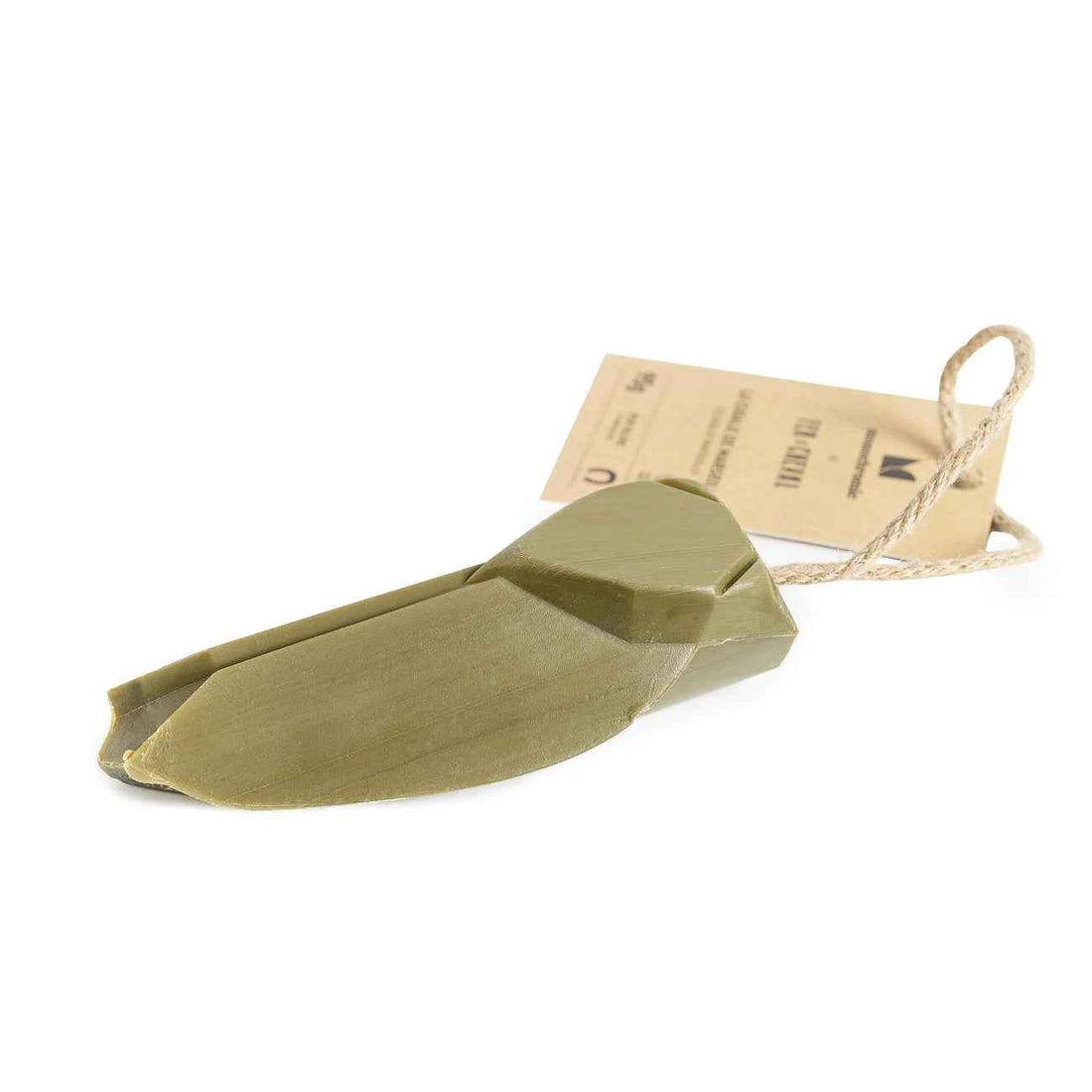 Savon artisanal Marseille forme cigale couleur olive design minimaliste