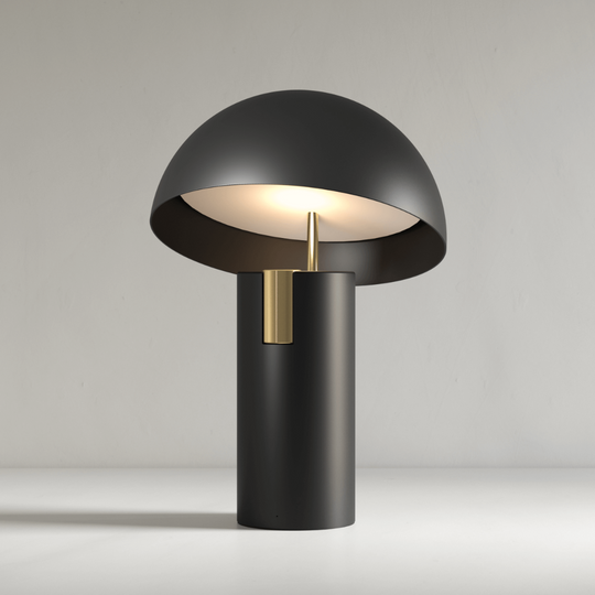 Lampe Alto Jaune Studio noire avec base sculptée et éclairage doux variable