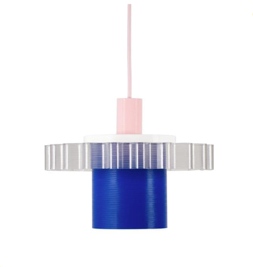 Détail de la suspension Gigi imprimée 3D, luminaire durable en matériaux recyclés et compostables