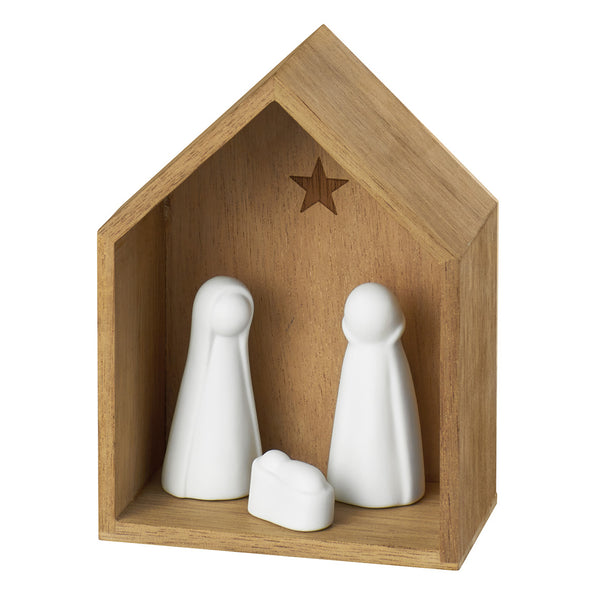 Minimalist wooden and porcelain Christmas nativity scene - Räder