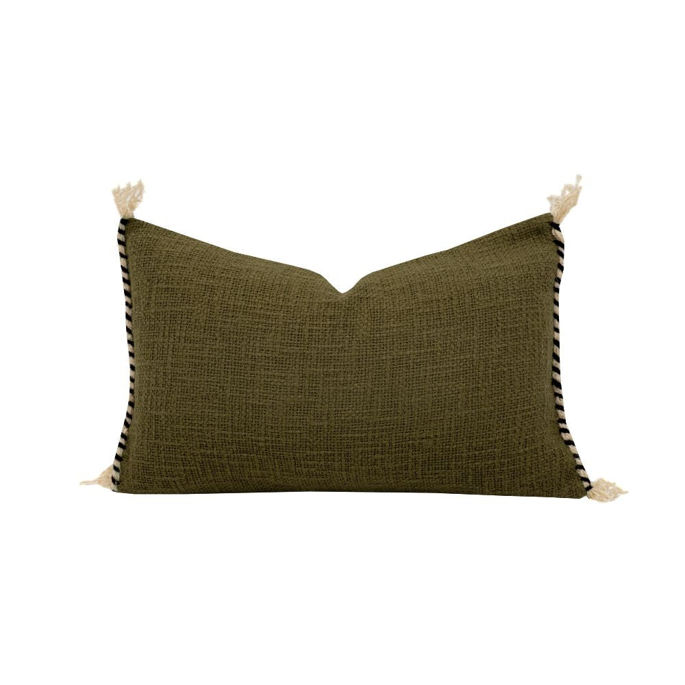 Coussin El Nino 25x40cm en Coton flammé Coloris Kaki - Bed and Philosophy