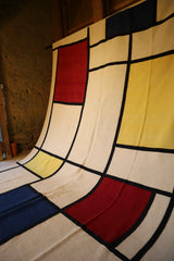 Tapis kilim 360x247 cm laine pure, inspiration Mondrian avec carrés et lignes épurées