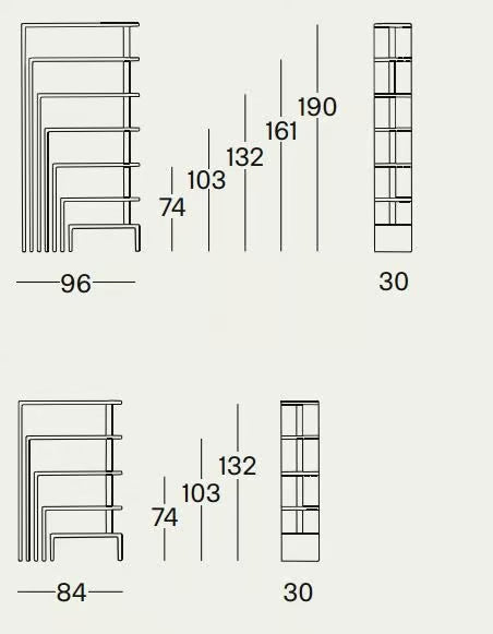 Vue d'ensemble de la bibliothèque Joy Zanotta en configuration minimale, meuble de décoration design