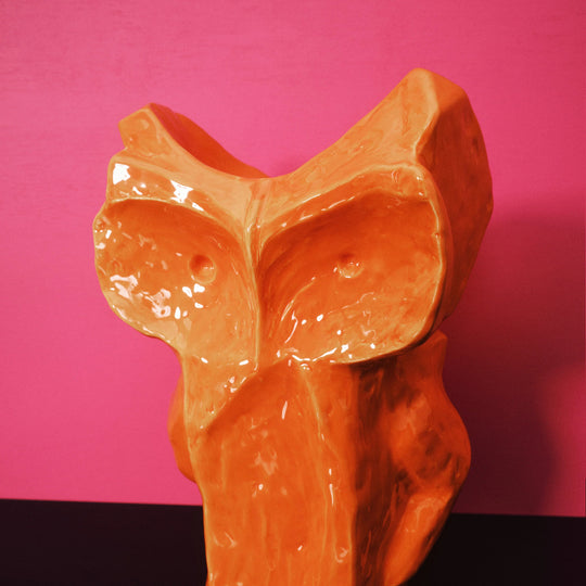 Vase hibou design italien orange haute décoration intérieur