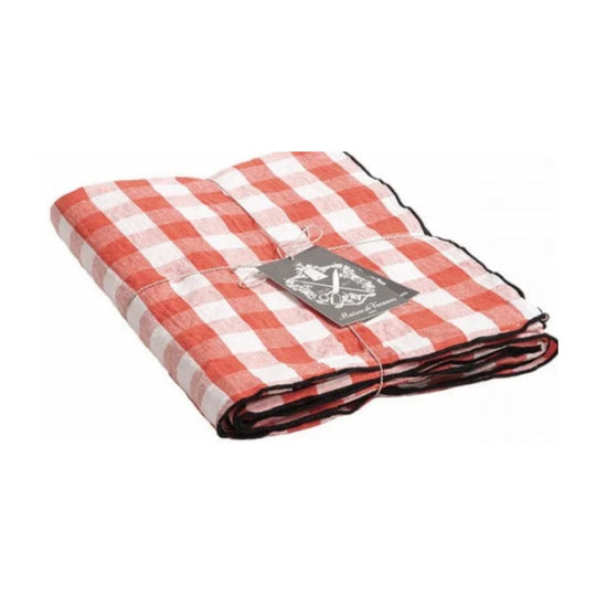 Nappe Vichy Capucine 145x240cm Maison de Vacances - carreaux rouges et blancs pour table de salle à manger