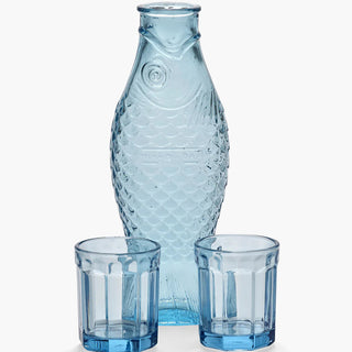 Ensemble vaisselle art de la table carafe poisson et verres bleu azur Serax collection Fish&Fish