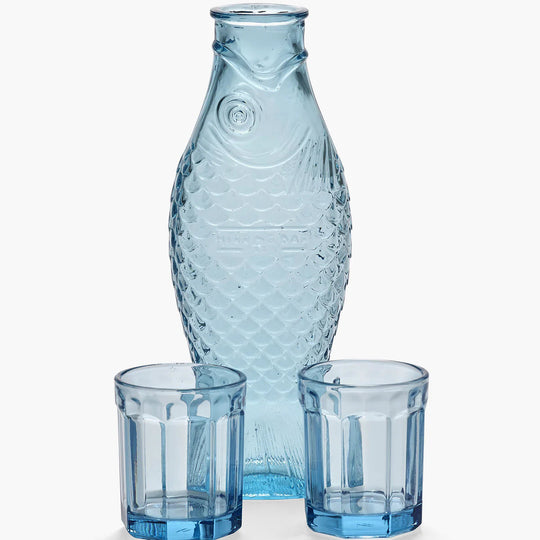 Ensemble vaisselle art de la table carafe poisson et verres bleu azur Serax collection Fish&Fish