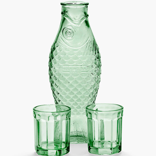 Set vaisselle design Serax Fish&Fish carafe bouteille et verres assortis vert clair