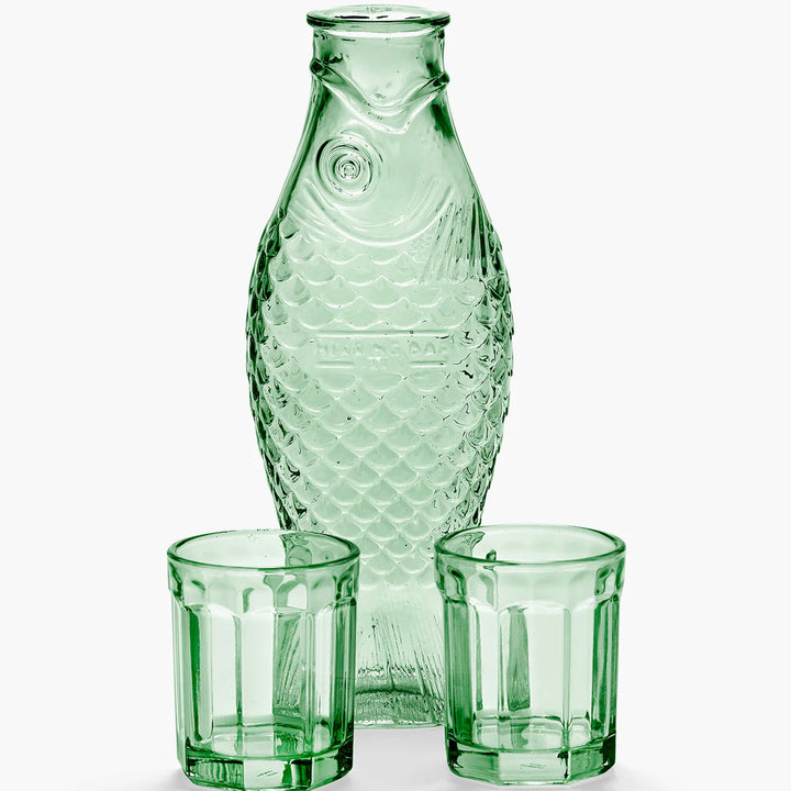 Set vaisselle design Serax Fish&Fish carafe bouteille et verres assortis vert clair