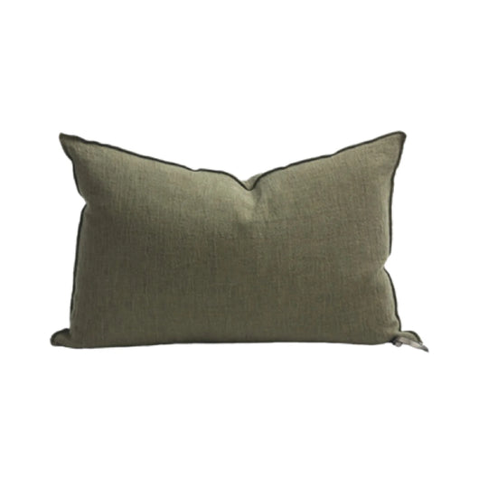Coussin rectangulaire 40x60 en lin crépon kaki Maison de Vacances, texture naturelle épais