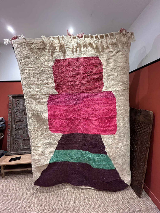 Tapis berbère contemporain 140x210 cm laine rose violet céladon artisanal Maison Archibald