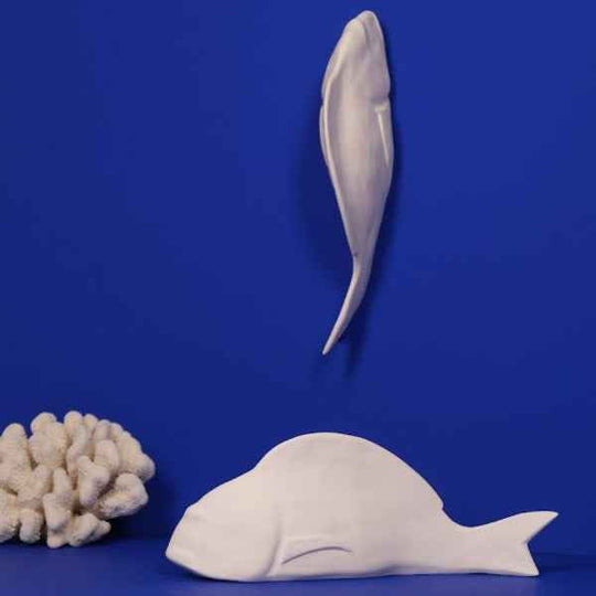 Daurade Fanny en céramique blanche Monochromic, sculpture murale décoration marine