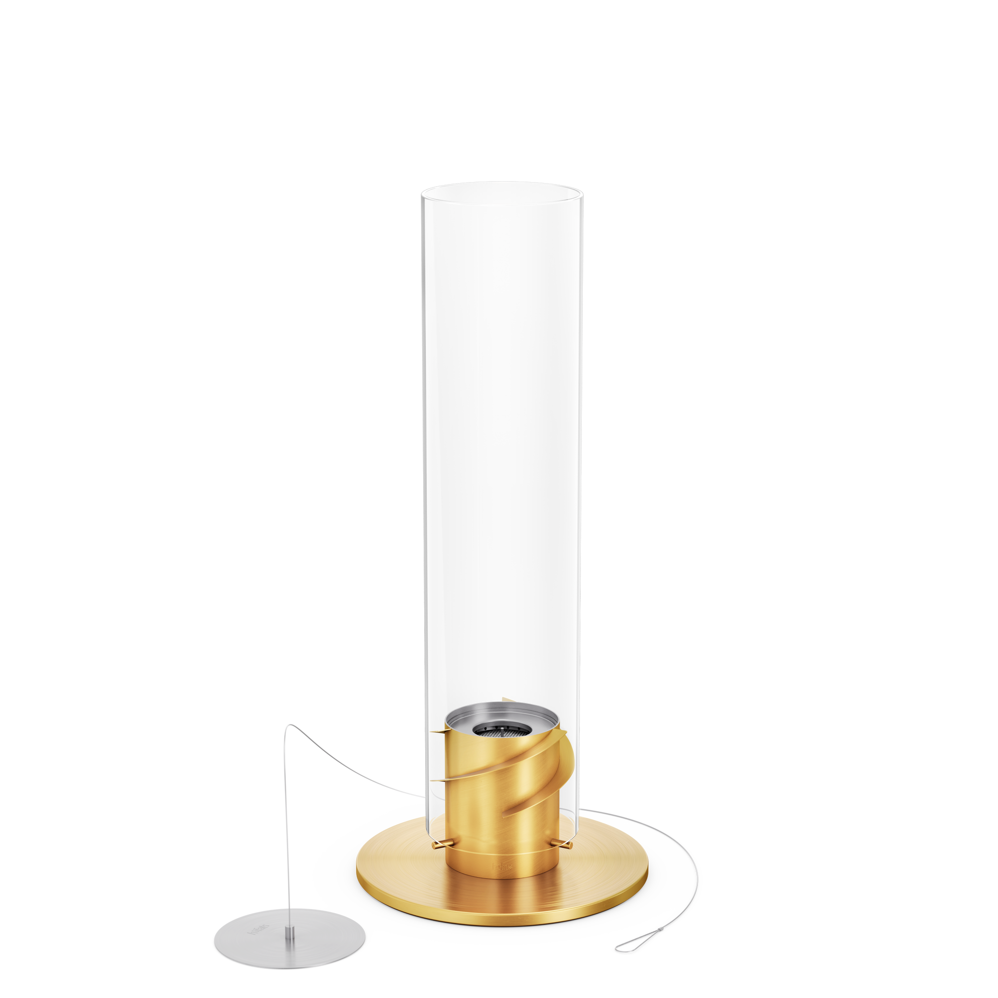 Gros plan sur le revêtement haute résistance couleur or du socle en acier du Höfats SPIN 1200, illustrant la qualité des finitions et le design luxueux du produit.