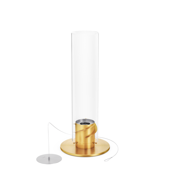 Gros plan sur le revêtement haute résistance couleur or du socle en acier du Höfats SPIN 1200, illustrant la qualité des finitions et le design luxueux du produit.