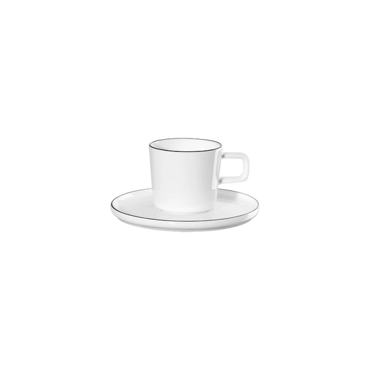 Tasse à expresso avec soucoupe Asa Sélection porcelaine blanche ligne noire design