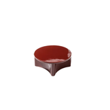 Table basse Guna Gervasoni vue de face avec plateau rond et base striée en Millgres