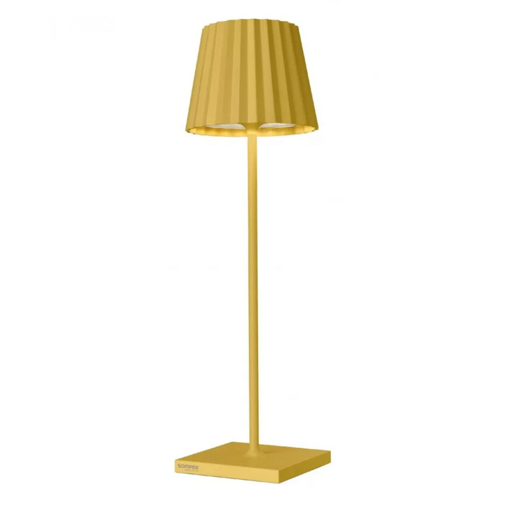 Lampe Troll 2.0 jaune Sompex avec abat-jour plissé aluminium noir et base élégante