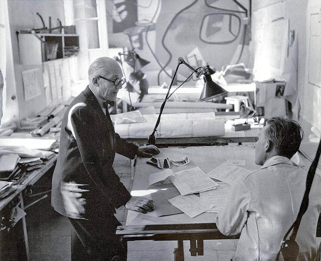 Le Corbusier's workshop, illuminated by the precision of Gras lamps.