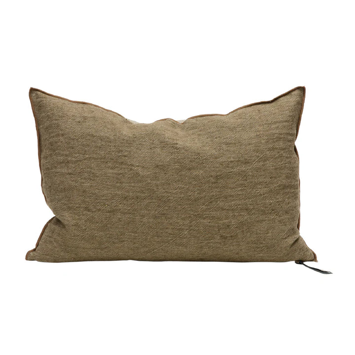 Coussin décoratif 50x70 lin froissé kaki givré Maison de Vacances avec texture naturelle