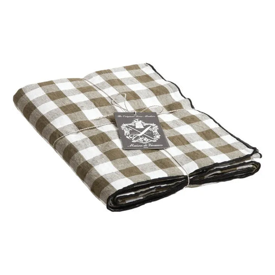 Nappe rectangulaire 145x240cm à motif vichy kaki de Maison de Vacances, tissu coton haut de gamme pour décoration table