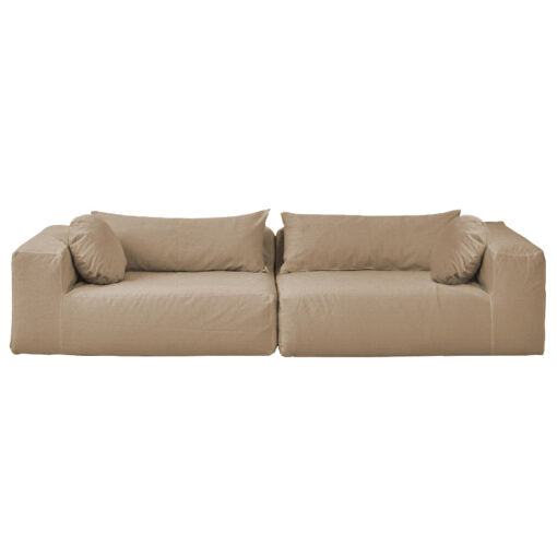 Configuration canapé outdoor Slow Family avec coussins ronds et rectangulaires