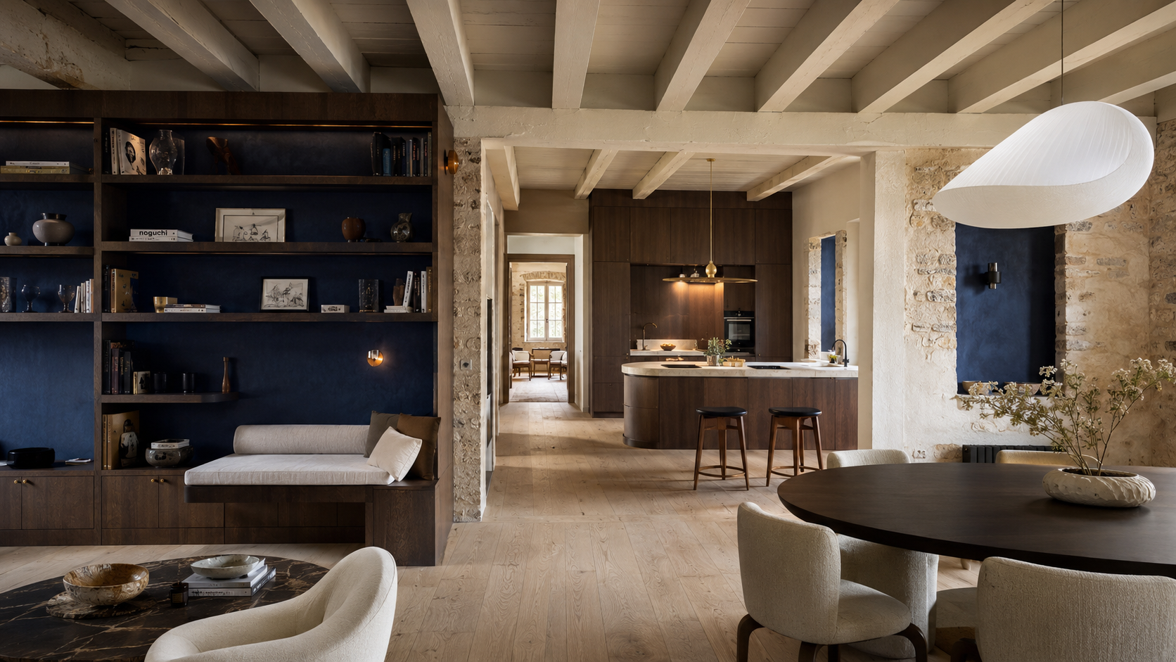 Bright living room in a renovated old house in Brittany
