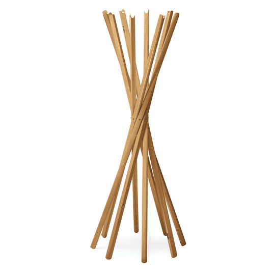 Détail porte-manteau Sciangai Zanotta inspiré jeu Mikado lignes épurées