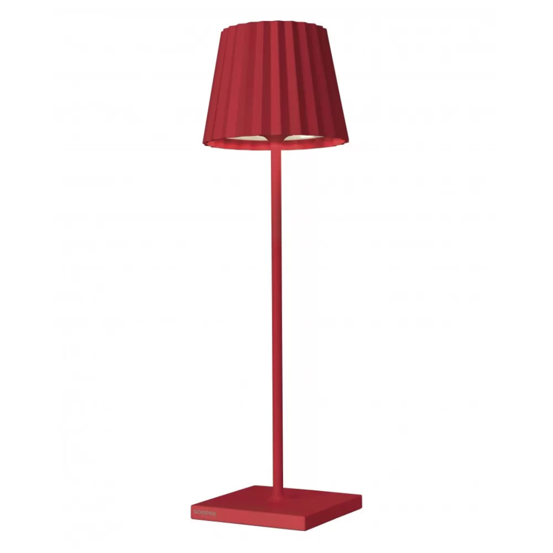 Lampe Troll 2.0 rouge Sompex avec abat-jour plissé aluminium noir design contemporain