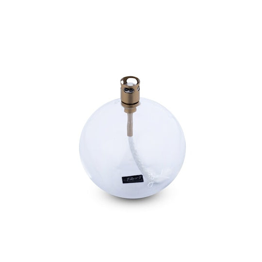 Lampe à huile ronde S en laiton doré et verre transparent Peri Living vue de face