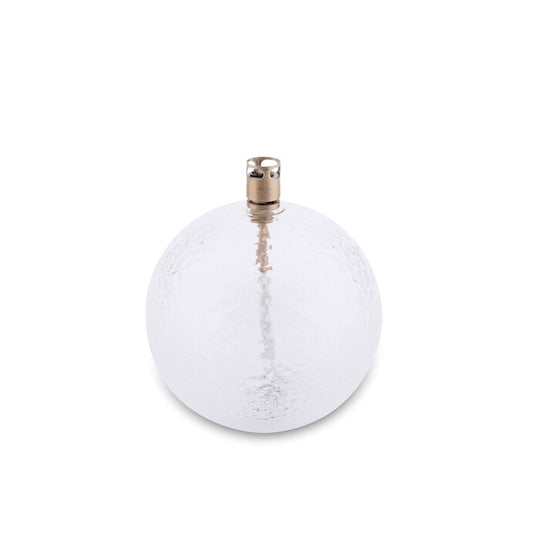 Lampe à huile ronde M Peri Living en laiton martelé avec verre soufflé et mèche fibre de verre