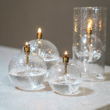 Lampe à huile décorative finition laiton martelé, mèche fibre de verre, ambiance tamisée