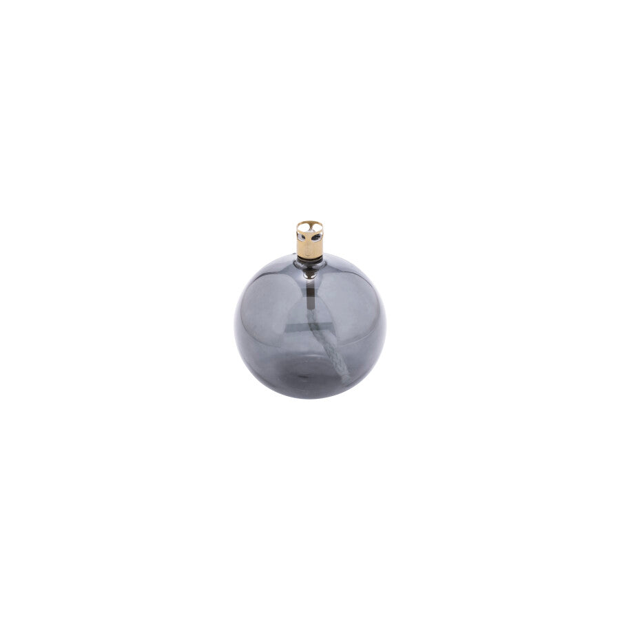 Lampe à huile ronde S Peri Living en verre fumé avec monture en laiton smoke, design épuré pour table et terrasse