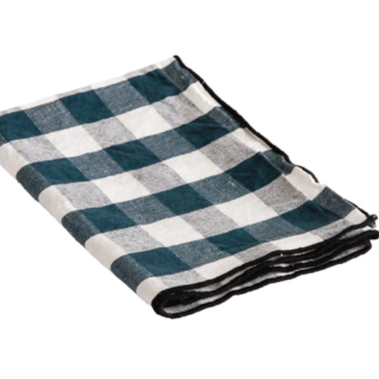 Serviette de table Vichy Pétrole Maison de Vacances en lin coton 45x45cm