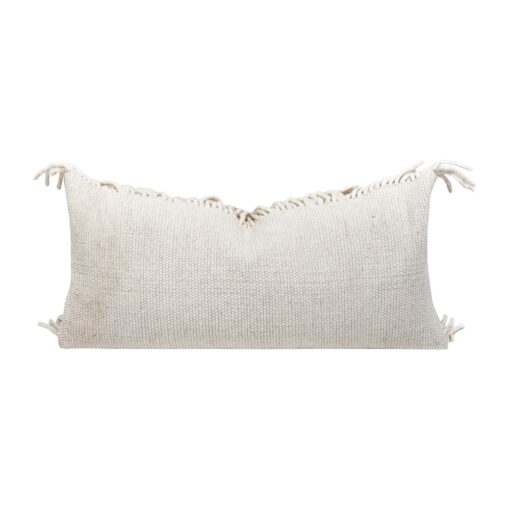 Coussin Shako frangé 55x115cm écru laine Bed and Philosophy avec finitions franges élégantes