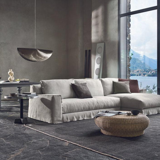 Lustre disque argent Gervasoni créé par Paola Navone finition brossée