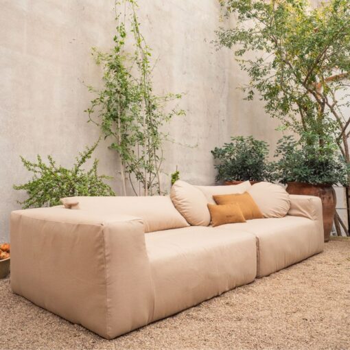 Canapé modulaire outdoor gris clair Slow Family avec coussins design