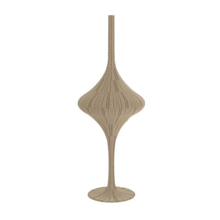 Détail de la texture tissée en rotin moelle du lampadaire Spin S, sculpture lumineuse