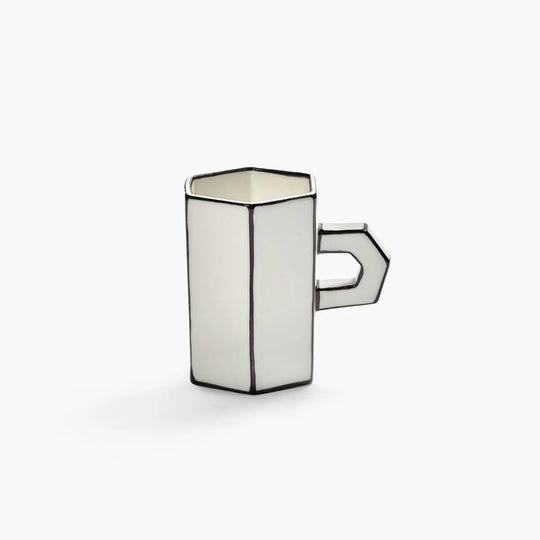 Lot de 2 tasses Carte Blanche Serax porcelaine blanche avec traits noirs peints à la main design graphique Annebet Philipp