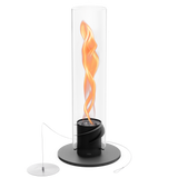 Démonstration du système de flux d'air interne générant un effet de flamme tourbillonnante amplifiée à l'intérieur du cylindre en verre du Höfats SPIN 1500.