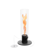 Démonstration de la technologie de flux d'air interne du Höfats SPIN 1200 créant un effet de flamme tourbillonnante avec un rendement thermique et visuel optimisé.