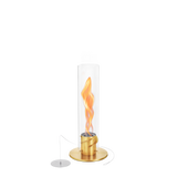 Démonstration de la dynamique des fluides interne du Höfats SPIN 900 créant une flamme tourbillonnante thermique à l'intérieur du tube en verre, optimisant la combustion du bioéthanol.